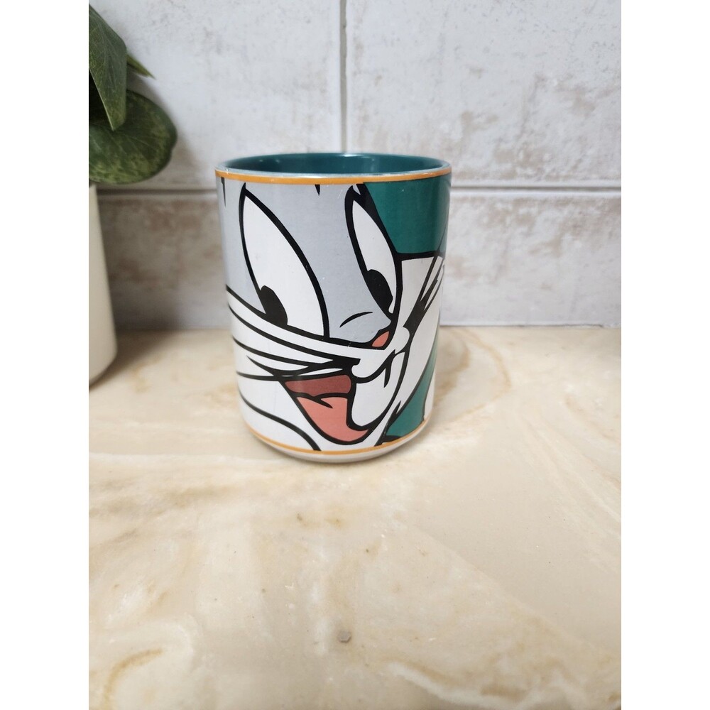 LOONEY TUNES BUGS BUNNY Coffee Mug Cup Gibson Warner Bros Collectible Green 1998